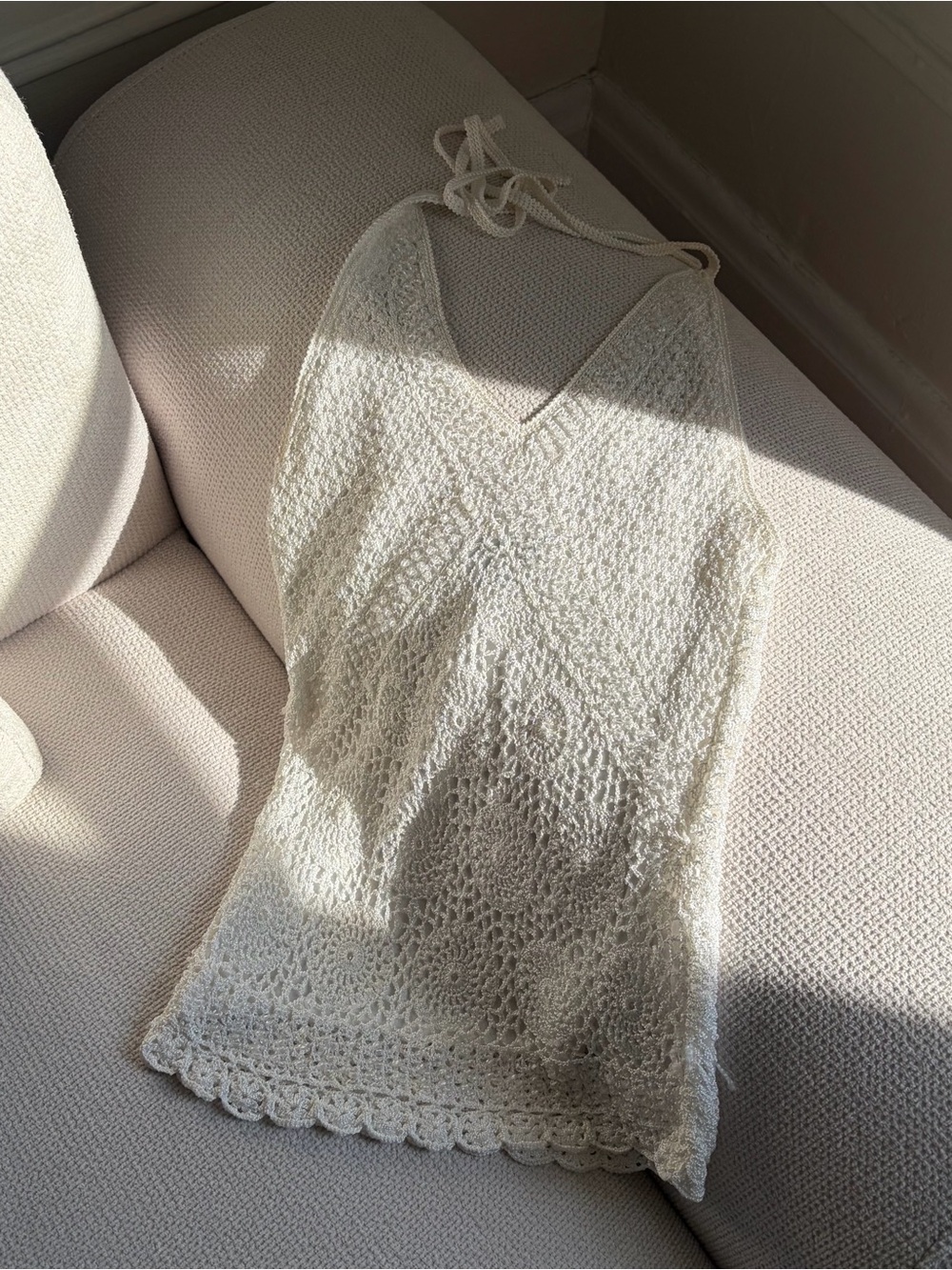Y2K Cream Crochet Halter Top